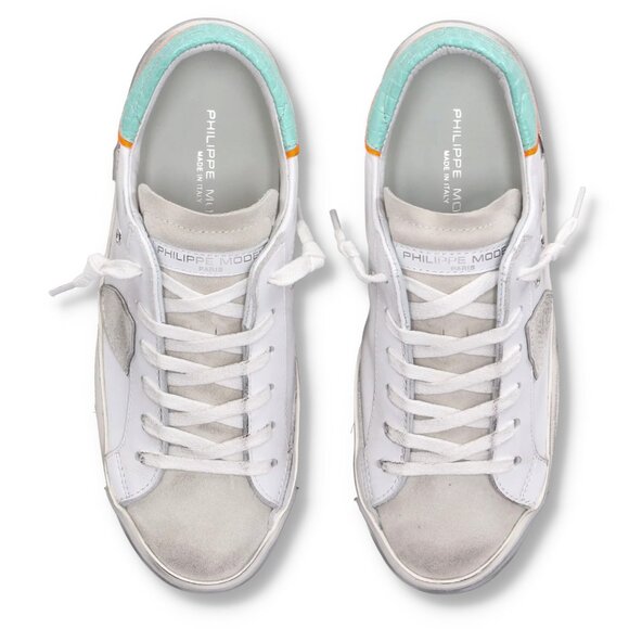 NWT Philippe Model PRSX Low Veau Croco in White and Aquamarine - Size 40 - Picture 4 of 17